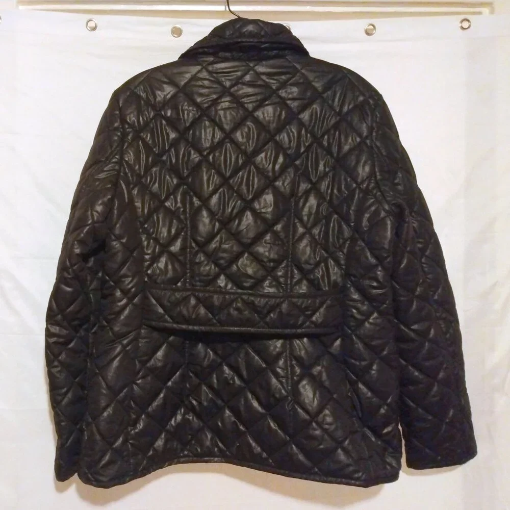 Kate Spade Black Diamond Quilted Coat L Old Money Equestrian Quiet Luxury Preppy - Picture 5 of 9